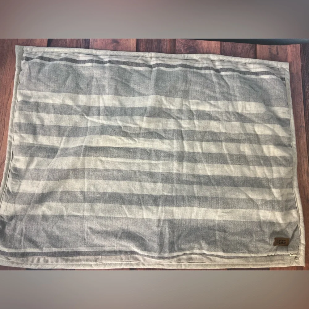 UGG Gray Striped Zip up‎ Pillow Cover Sham With Soft Cream Back